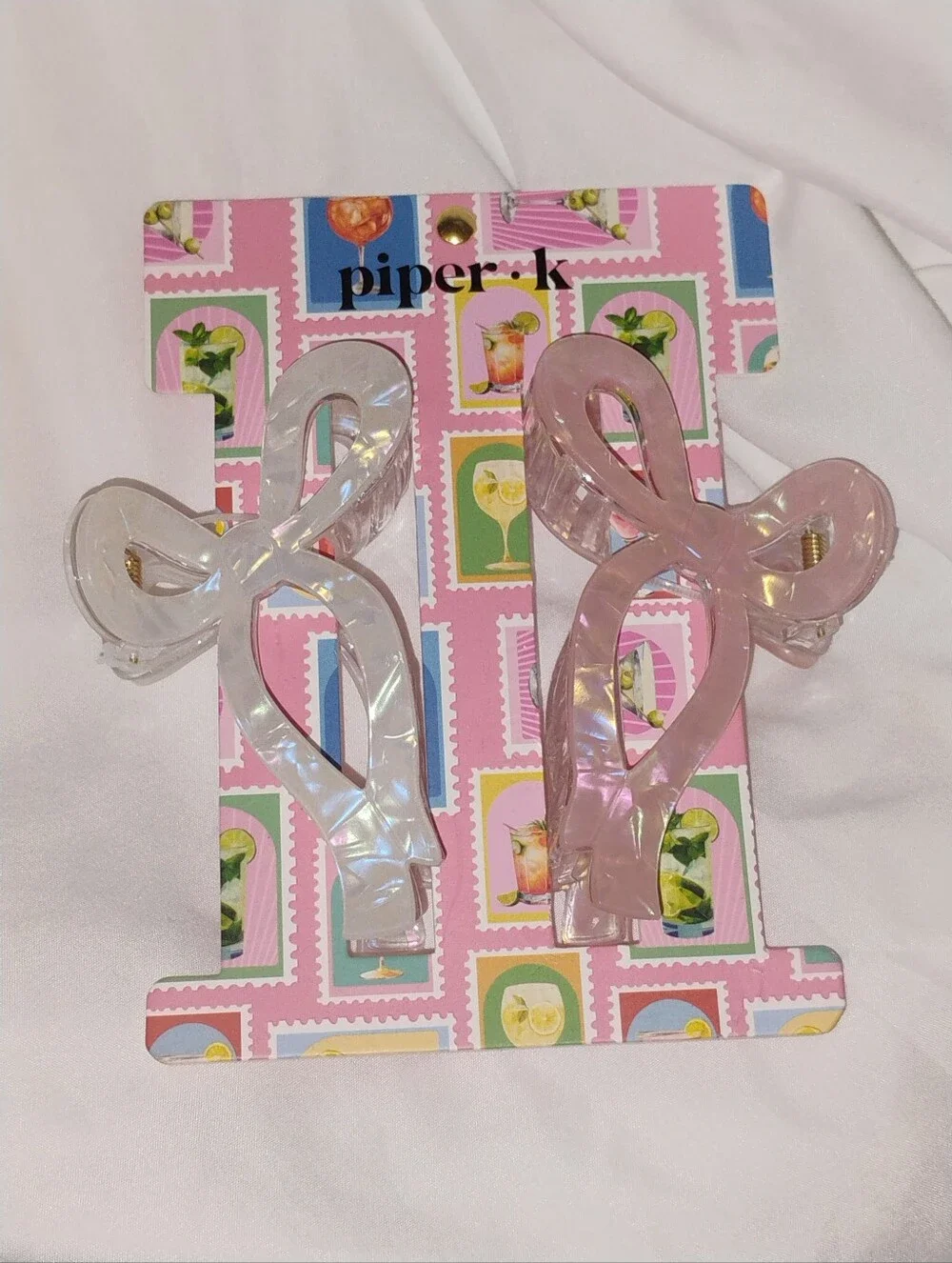 Piper k Pink and Clear Ribbon Hair Claw Clips - Set of 2